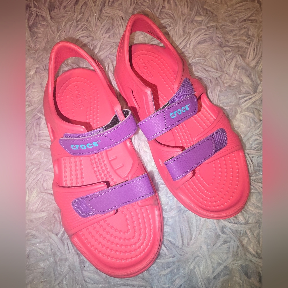 CROCS Pink and Purple Sport Sandals size C 11 NWOT